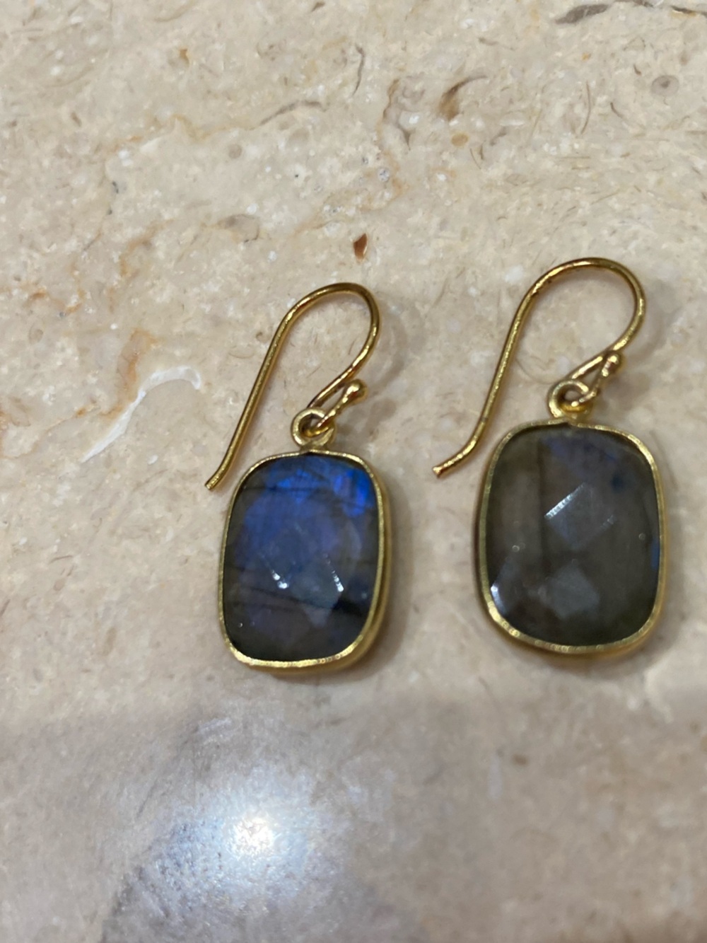 Labradorite Drop Earrings with French Hook, 14k Plated